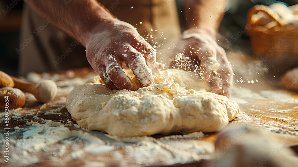 hands are shown kneading dough on a floured wooden surface hands are shown kneading dough on a floured wooden surface
