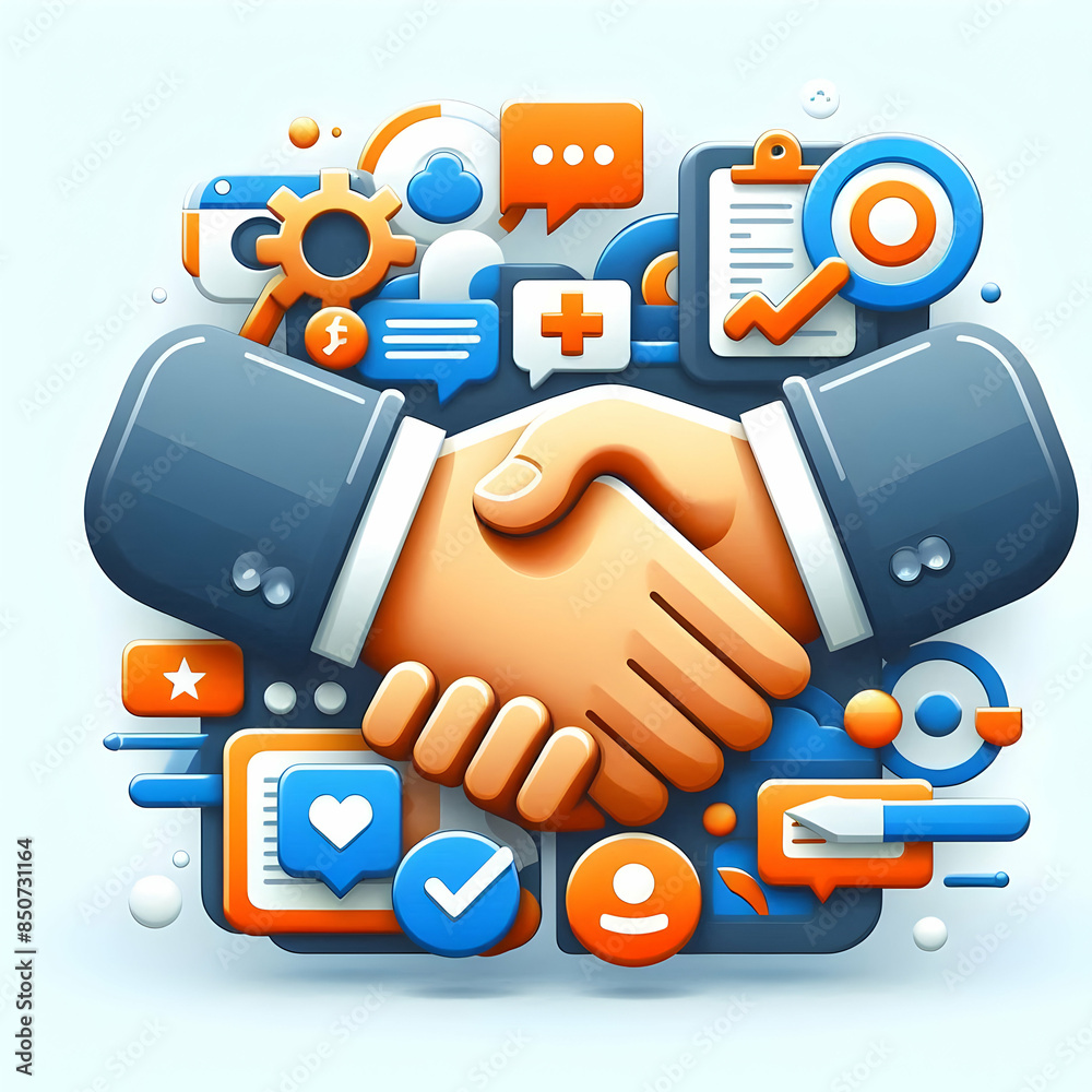 3D Flat Handshake Icon on Blue Background Ideal for Business Deals and Partnership Visuals 3D Flat Handshake Icon on Blue Background Ideal for Business Deals and Partnership Visuals