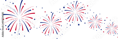  Fireworks Fourth of July .Set of  fireworks with  a red and blue stars and sparks . United states of america independence day fireworks. Red, blue fireworks for 4th of July .