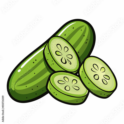 Cucumber with slices vector illustration 