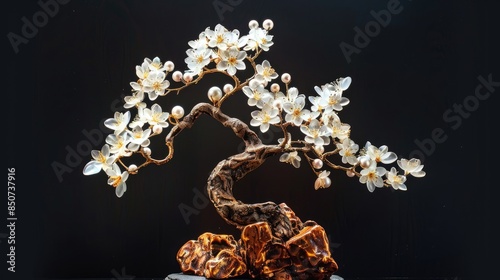 Feng shui pearl gem tree against a black backdrop © TheWaterMeloonProjec