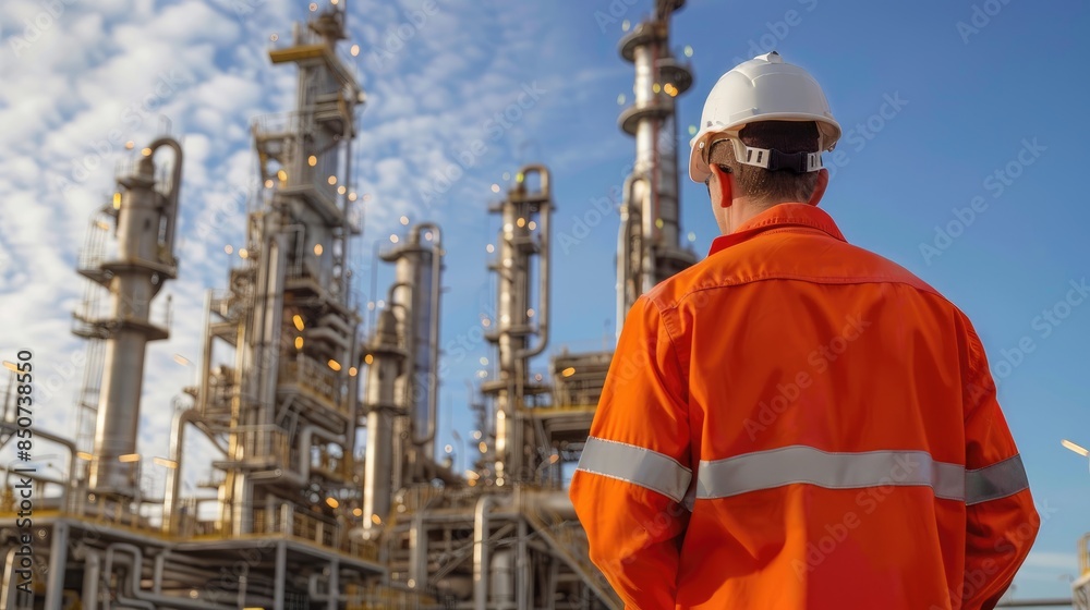Engineer men,women standing back to control work, oil refinery. Engineer men,women standing back to control work, oil refinery.