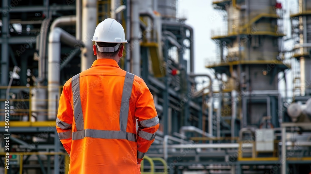 Engineer men,women standing back to control work, oil refinery. Engineer men,women standing back to control work, oil refinery.
