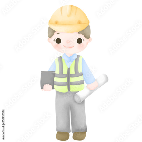 Engineer with Blueprint and Hard Hat