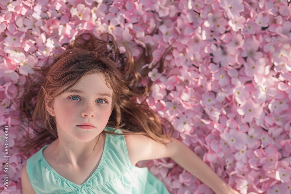 One-Year-Old Girl Lying in a Field of Pink Flowers One-Year-Old Girl Lying in a Field of Pink Flowers