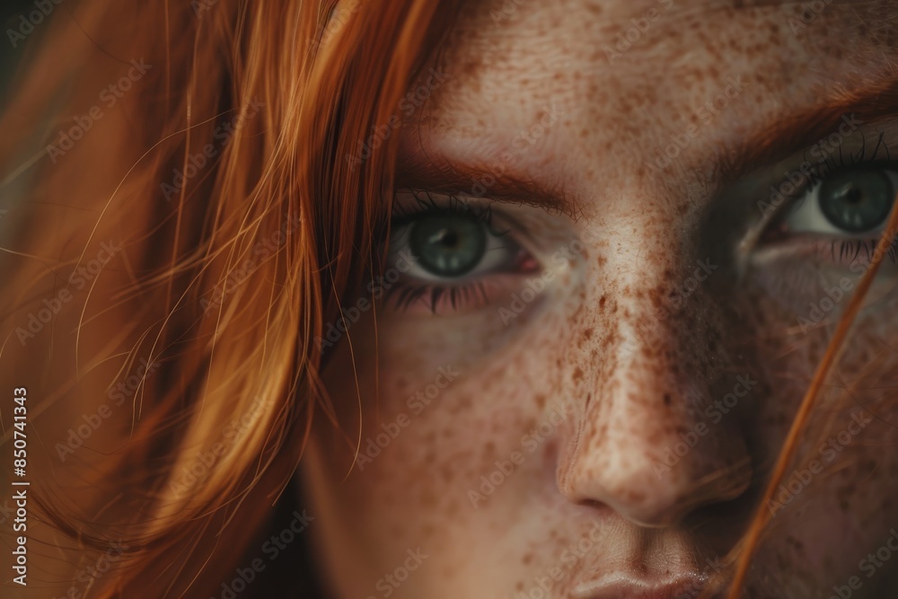 stock artificial intelligence portrait of a woman with strawberry blonde hair and freckles stock artificial intelligence portrait of a woman with strawberry blonde hair and freckles