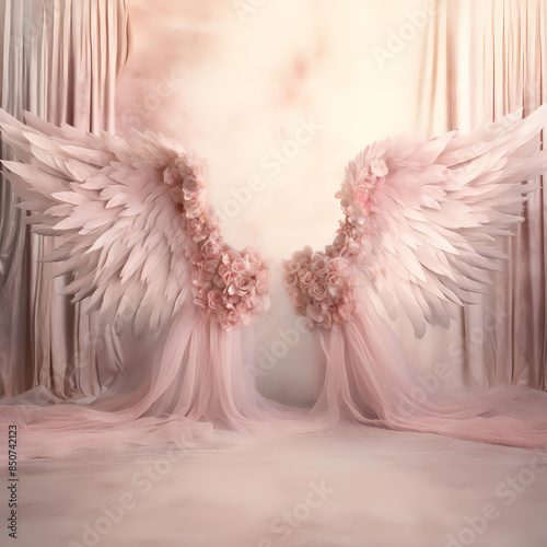 Pink Angel Wings In A Palace Digital Backdrop Photo Background For Photography, Wedding & Maternity Backdrops