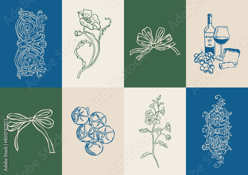 Minimalist Dolce Vita vector illustration collection. Art for greeting cards, wedding invitations, poster design, postcards, branding, logo design, background.