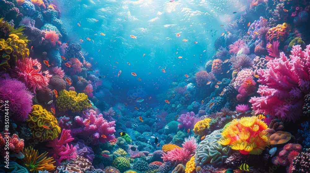Naklejka premium Underwater Paradise: Vibrant Coral Reef