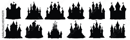 Fairy Castle silhouettes set, pack of vector silhouette design, isolated background
