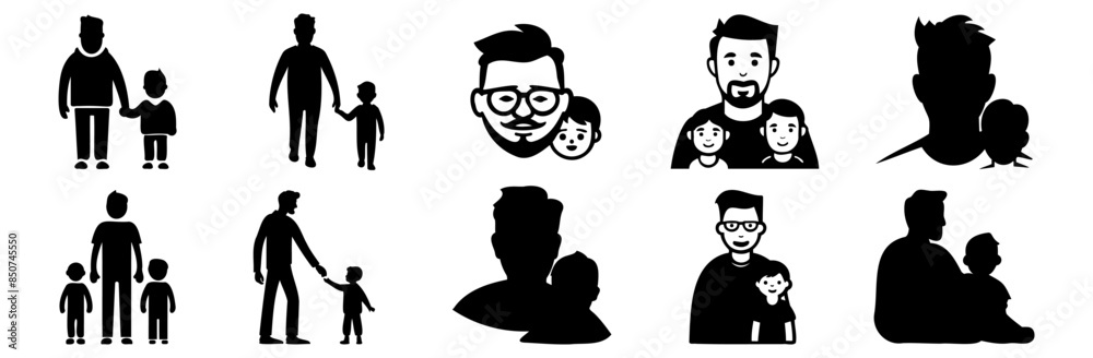 Dad and Kid silhouettes set, pack of vector silhouette design, isolated background Dad and Kid silhouettes set, pack of vector silhouette design, isolated background