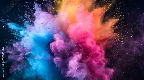 Abstract illustration of a dust powder explosion backdrop, Hindu Holi festival