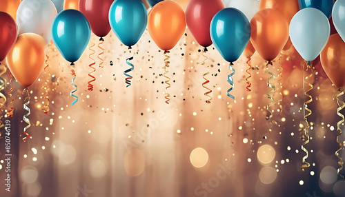 Colorful confetti and balloons. Background for celebrations and special occasions. February 14 Valentine's Day, Mother's Day, Father's Day and happy birthday concept