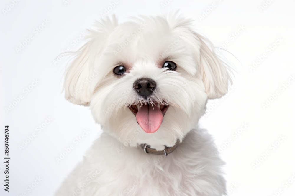Portrait of a smiling maltese isolated on white background