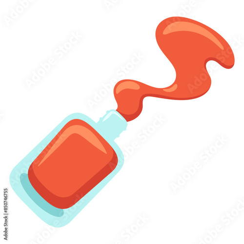 Bright spilled nail polish. Gel polish for manicure in a bottle. Cartoon flat clipart