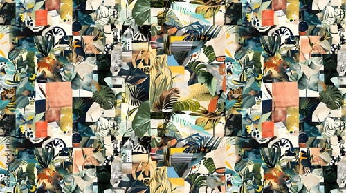 Art collage mood board seamless repeat pattern 