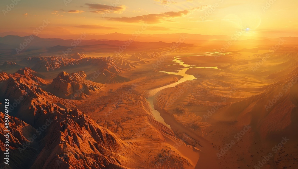 Naklejka premium In this breathtaking aerial view of the mountain range Morning, with a touch of fantasy, you will find your perfect background wallpaper for your Stock device.