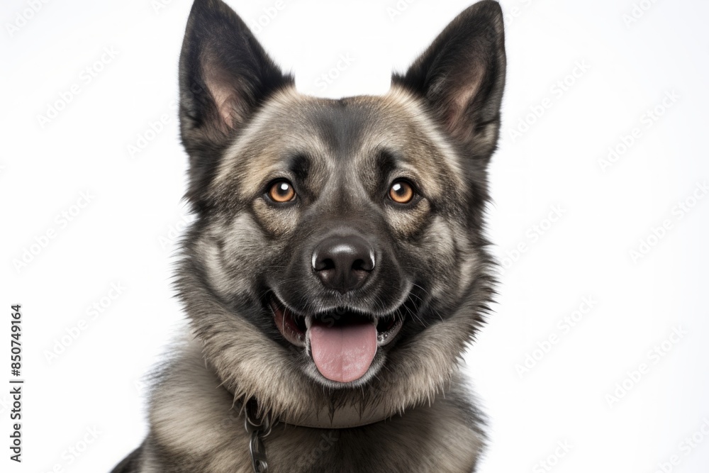 Portrait of a smiling norwegian elkhound over white background Portrait of a smiling norwegian elkhound over white background