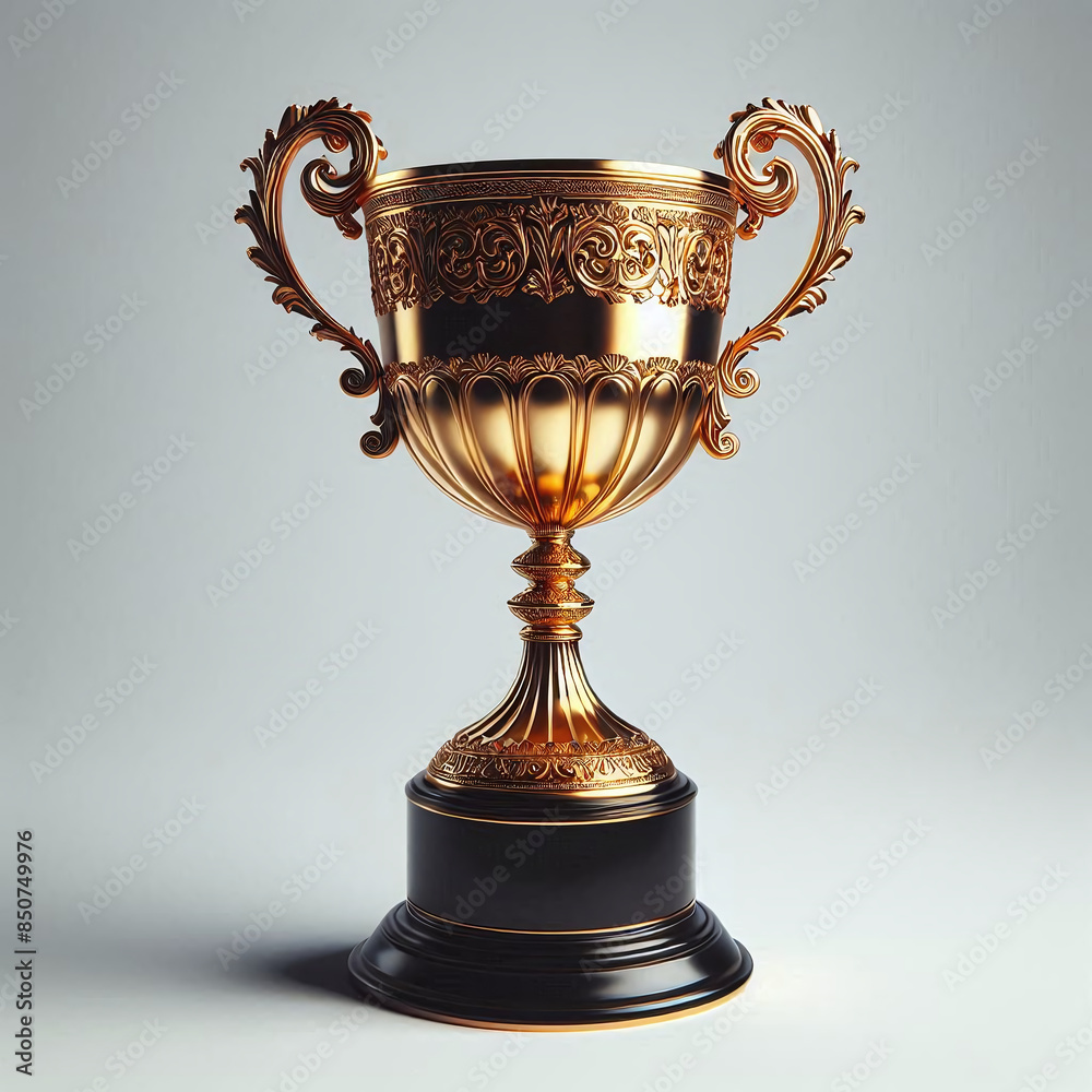 Golden Trophy Cup, Symbol of Excellence, Isolated on White Background Golden Trophy Cup, Symbol of Excellence, Isolated on White Background