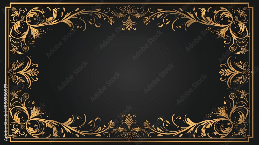 simple vector of a gold border, Vitage pattern, flat design, svg, full body, black background