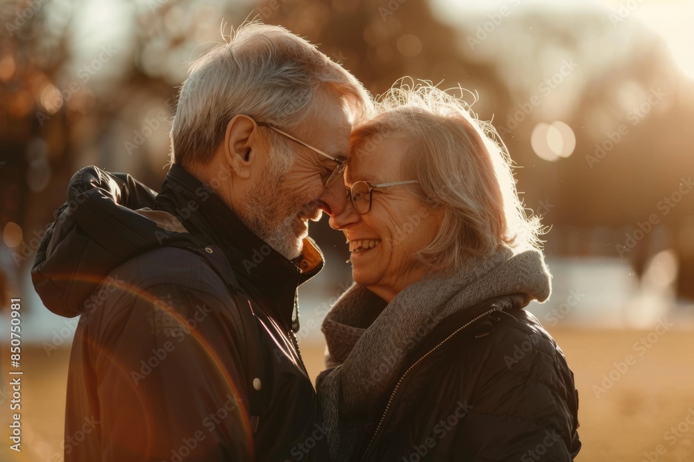A close-up of a senior couple sharing a moment in a park. Stock. A close-up of a senior couple sharing a moment in a park. Stock.