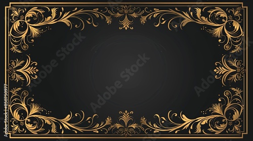 simple vector of a gold border, Vitage pattern, flat design, svg, full body, black background