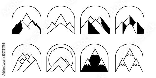 mountain set vector shapes and elements silhouette icon of mountain peaks and hiking 