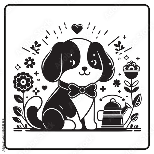 Happy Dog Silhouette Vector with White Background for coloring book and logo 
 photo