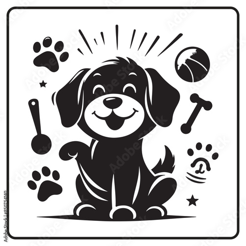 Happy Dog Silhouette Vector with White Background for coloring book and logo 
 photo