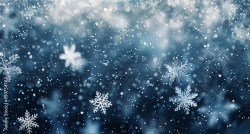 Abstract Blue Background With Falling Snowflakes © ArtCookStudio