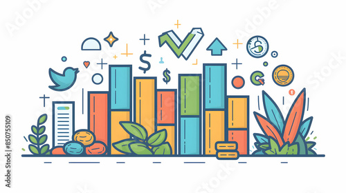 3D Flat Icon Financial Growth Illustration with Customizable Text   Doodle Line Cartoon Style for Financial Plans  Investment Strategies