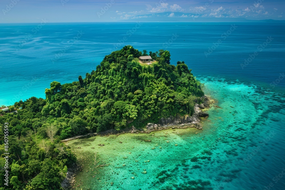 Fototapeta premium An aerial view of an island paradise. Stock at work