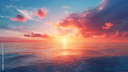 Vibrant sunrise seascape: abstract coastal wallpaper with blue sky and sea. © Muzamil