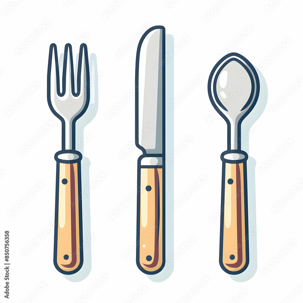 Vector illustration of 3D flat fork and knife icon with copy space on white background for dinner settings. Vector illustration of 3D flat fork and knife icon with copy space on white background for dinner settings.