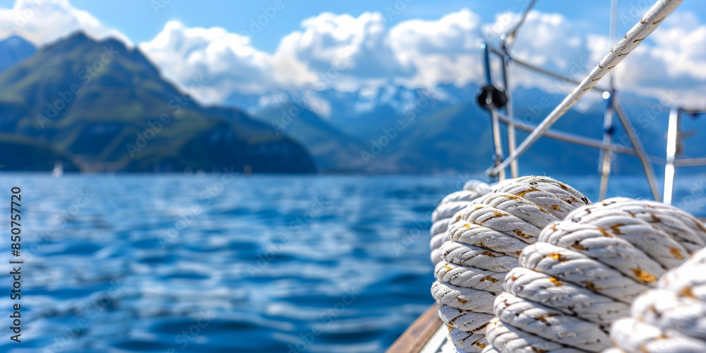 Obraz premiumSailboat in the middle of the sea in the sun with a beautiful open sea background 