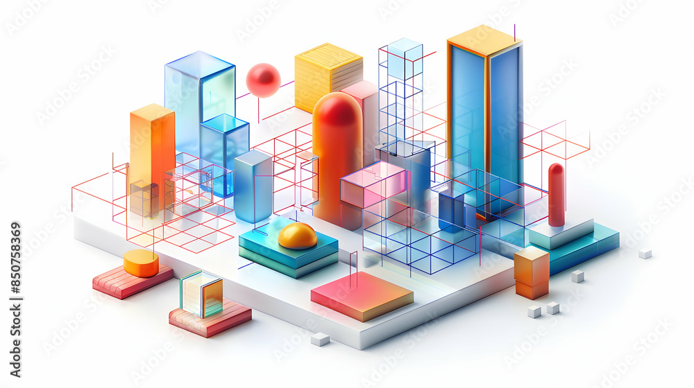 3D Flat Icon: Glossy Planning Grid Concept in Cartoon Style   Abstract Digital Art Showcasing Innovative Production Planning Technology Structure