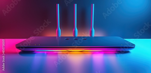 Obraz na płótnie A Router On a table with neon colored light effects