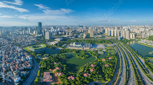 Fototapeta Naklejka Na Ścianę i Meble -  Aerial view of Hanoi city in beautiful day, modern city skyline. 