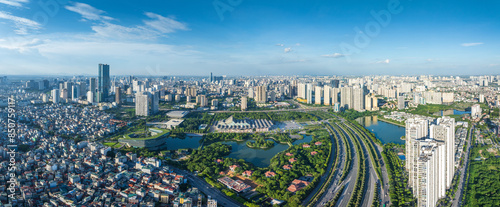 Aerial view of Hanoi city in beautiful day, modern city skyline. 