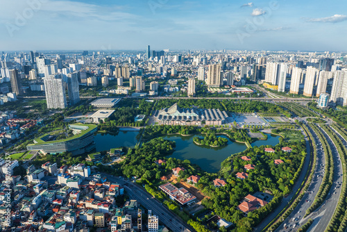 Aerial view of Hanoi city in beautiful day, modern city skyline. 