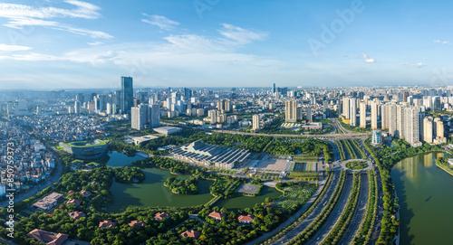 Fototapeta Naklejka Na Ścianę i Meble -  Aerial view of Hanoi city in beautiful day, modern city skyline. 