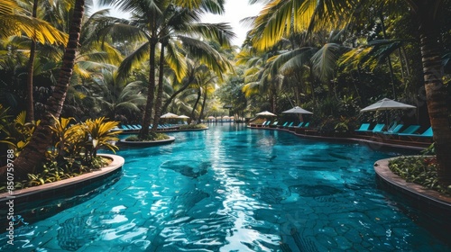 beautiful pool in a heavenly place with palm trees and wooded area © Marco
