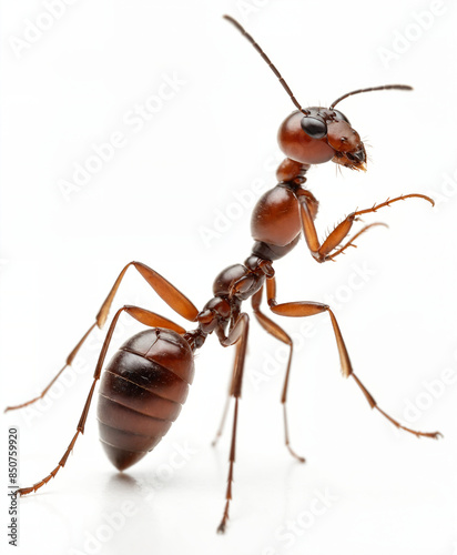 Big red ant standing on white background