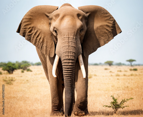 Large african elephant standing on savanna grassland
