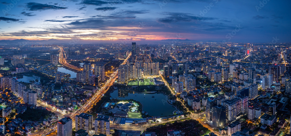 Aerial view of Hanoi city in beautiful day, modern city skyline.