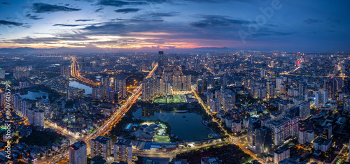 Obraz na płótnie Aerial view of Hanoi city in beautiful day, modern city skyline. w salonie