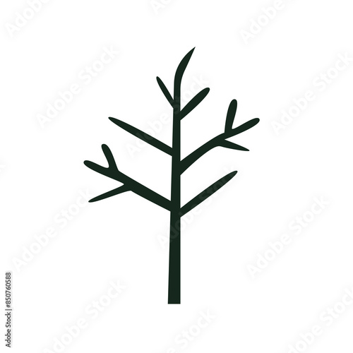 Cartoon dead withered tree without leaves, skinny leafless tree silhouette vector illustration design template elements
