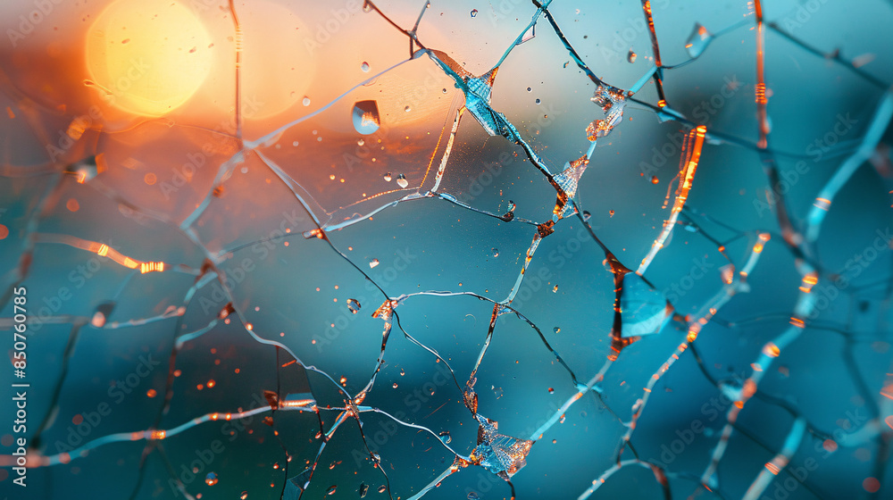 Cracked glass texture with blur background.