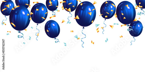 Realistic blue balloon and confetti banner background vector design. Happy White Day, Father