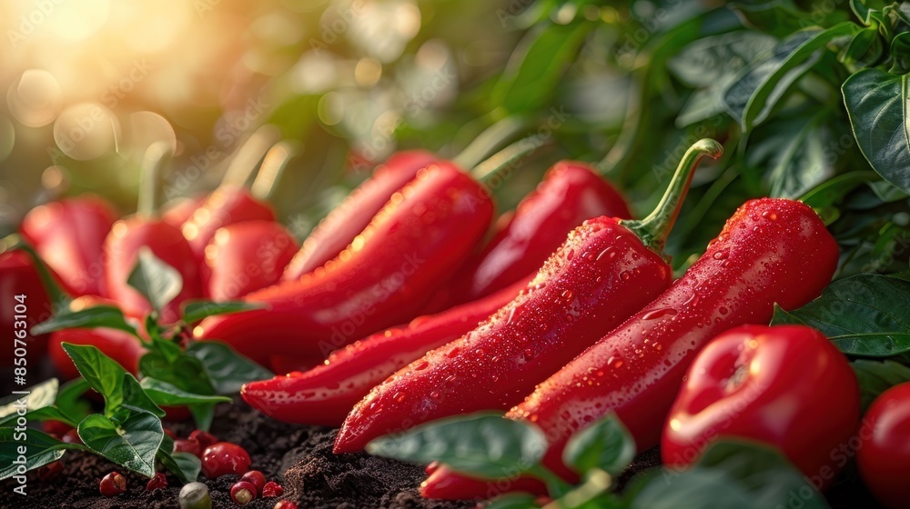 Vibrant Red Chili Peppers in the Garden Vibrant Red Chili Peppers in the Garden